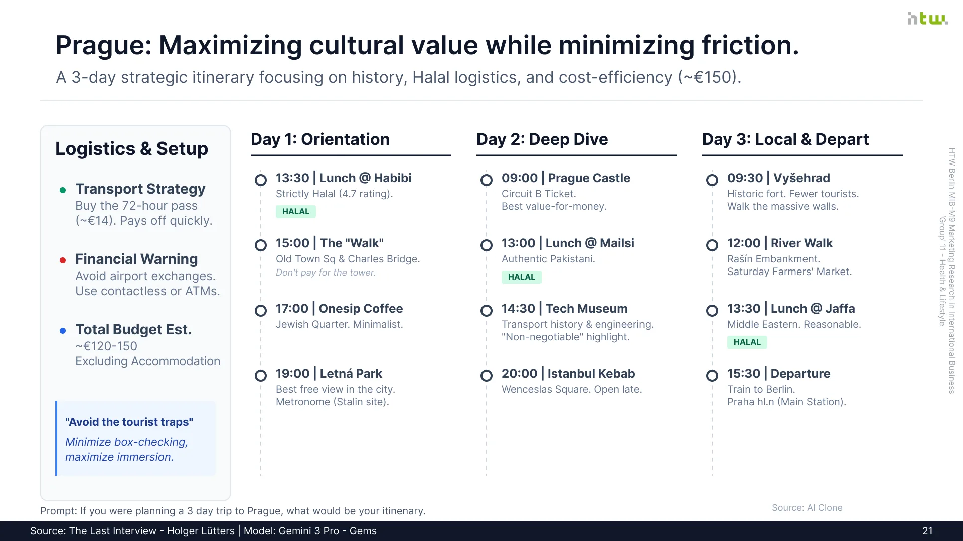 Slide 21 - Scenario Benchmark: 3-Day Prague Itinerary